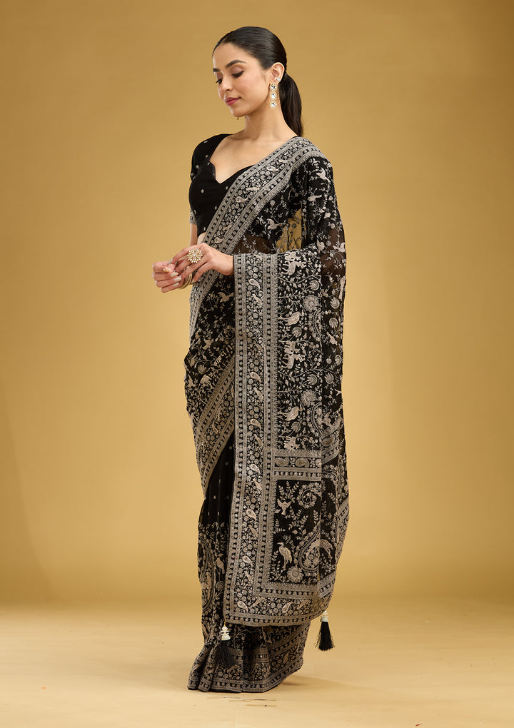 Black Zariwork (Silver) Georgette Saree