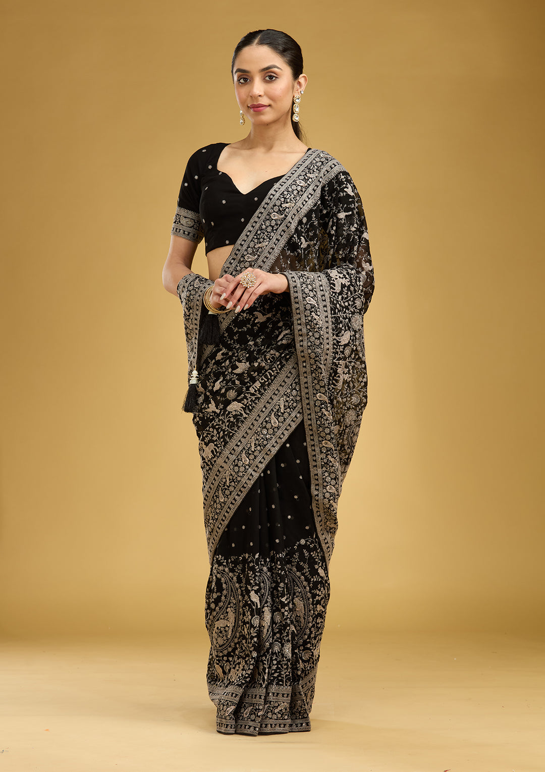Black Zariwork (Silver) Georgette Saree