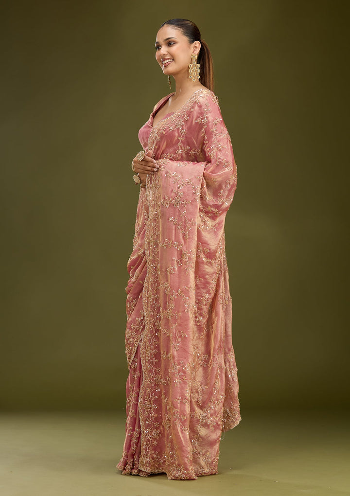Onion Pink Cutdana Tissue Saree