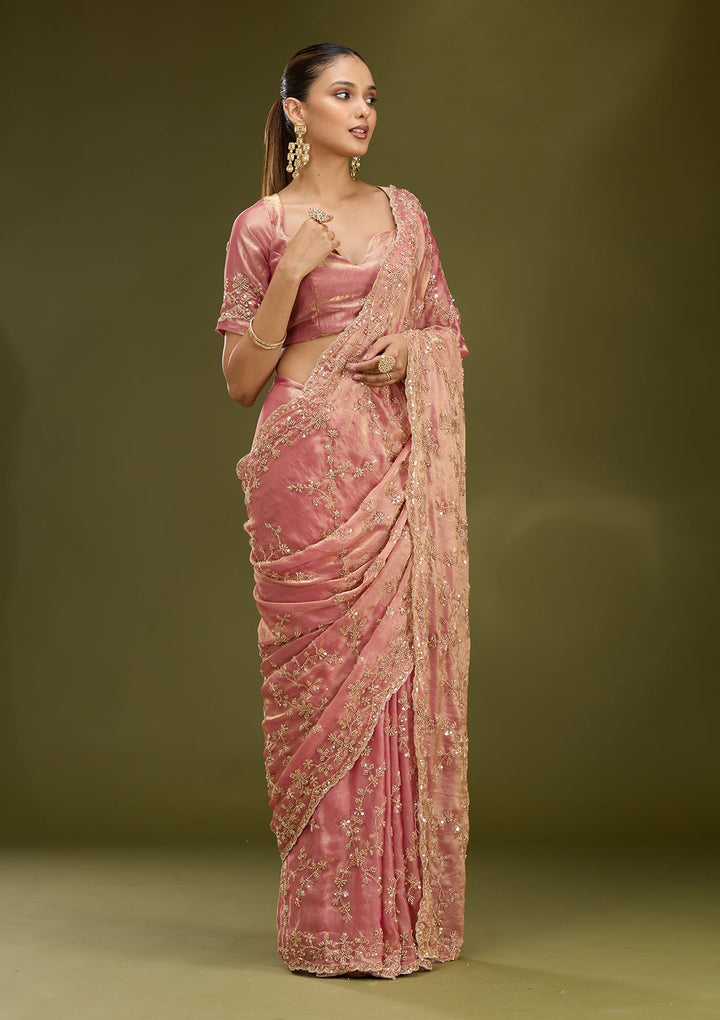 Onion Pink Cutdana Tissue Saree