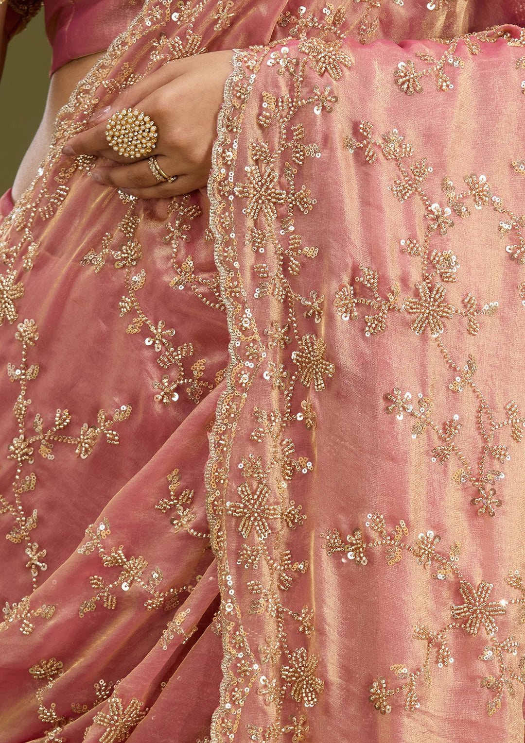 Onion Pink Cutdana Tissue Saree