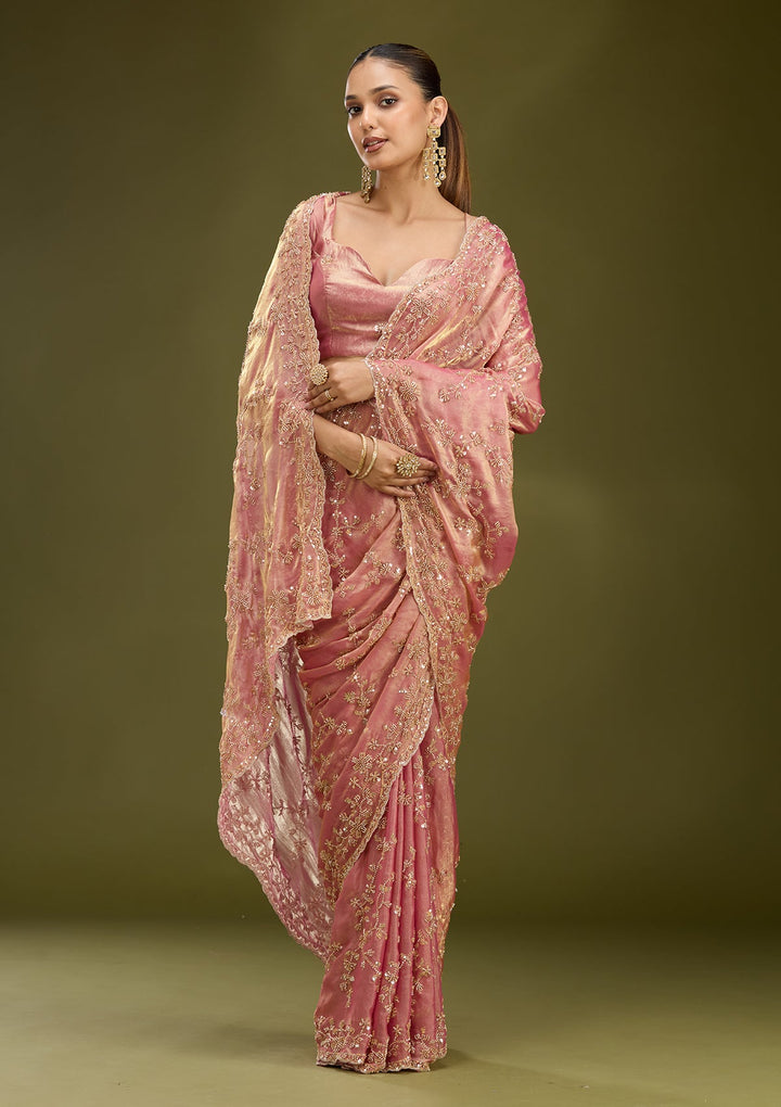 Onion Pink Cutdana Tissue Saree