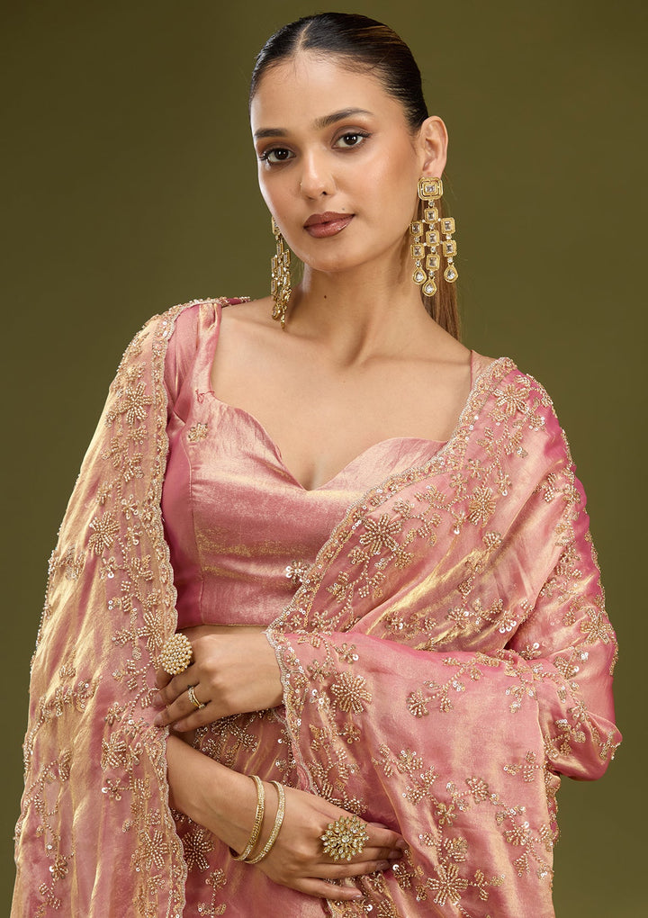 Onion Pink Cutdana Tissue Saree