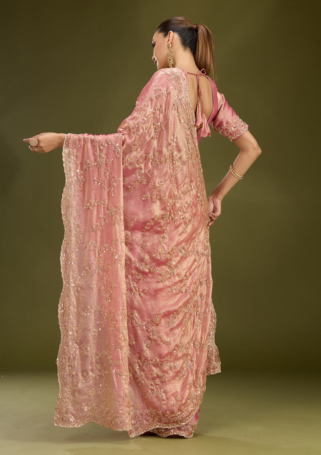 Onion Pink Cutdana Tissue Saree