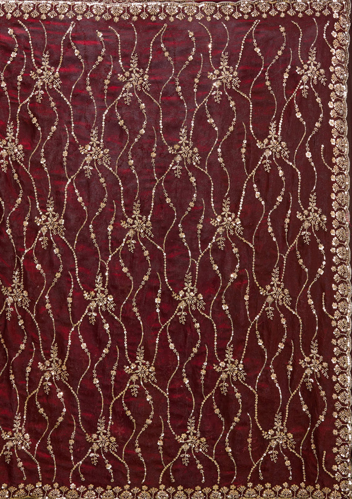 Dark Maroon Cutdana Tissue Saree