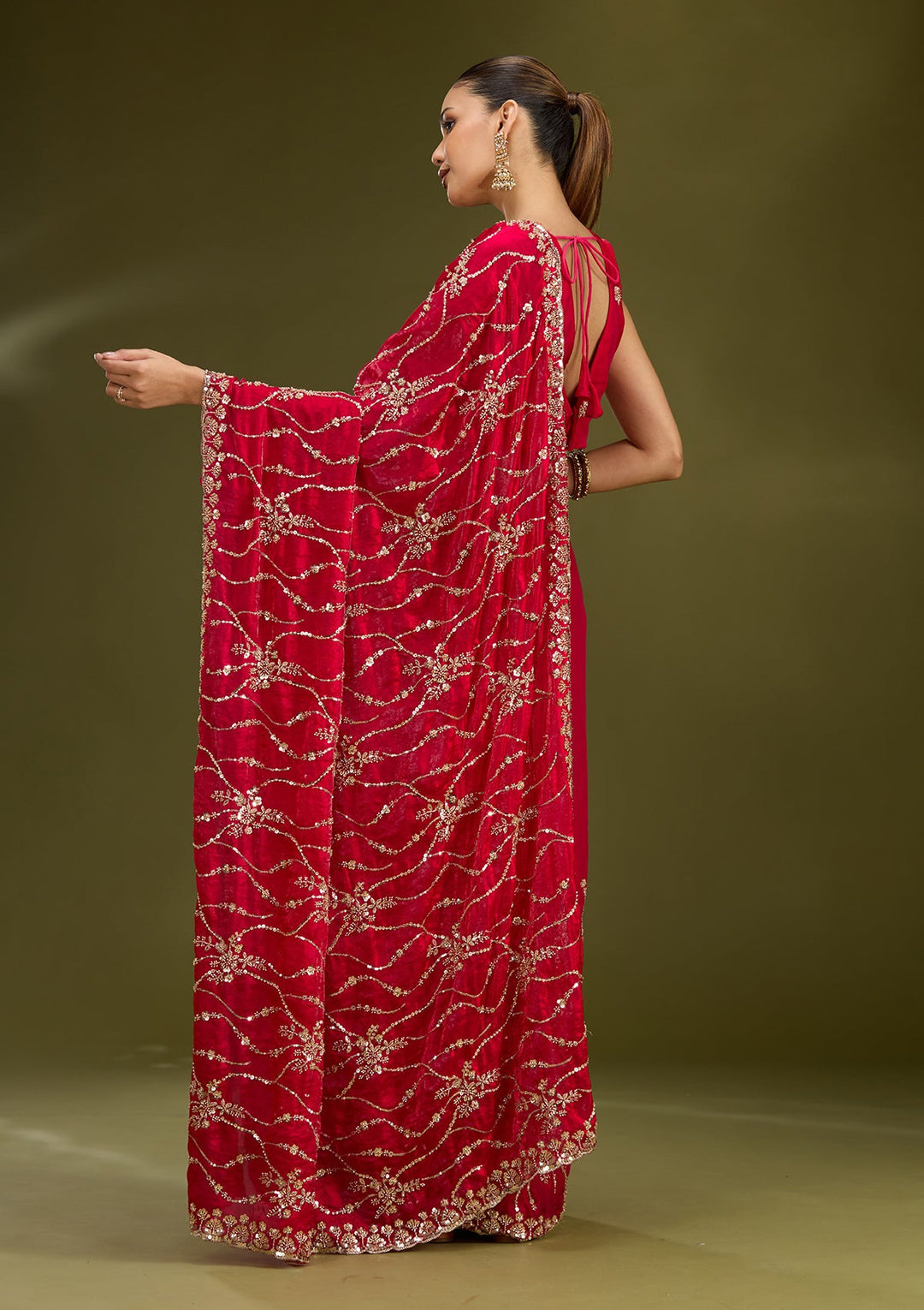 Rani Pink Cutdana Tissue Saree