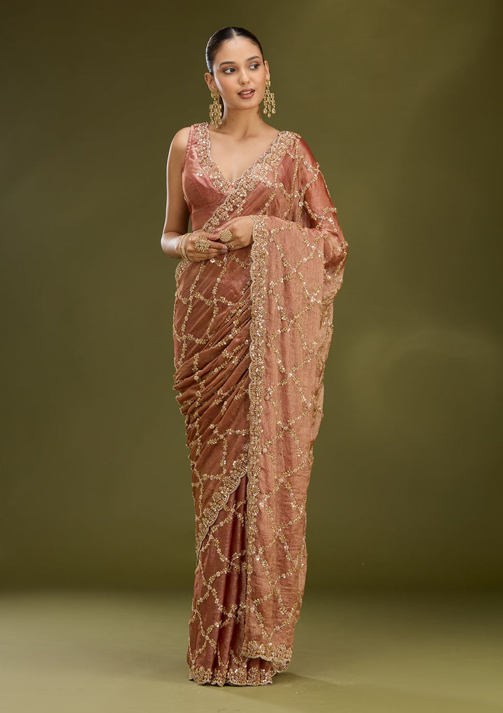 Peach Cutdana Tissue Saree