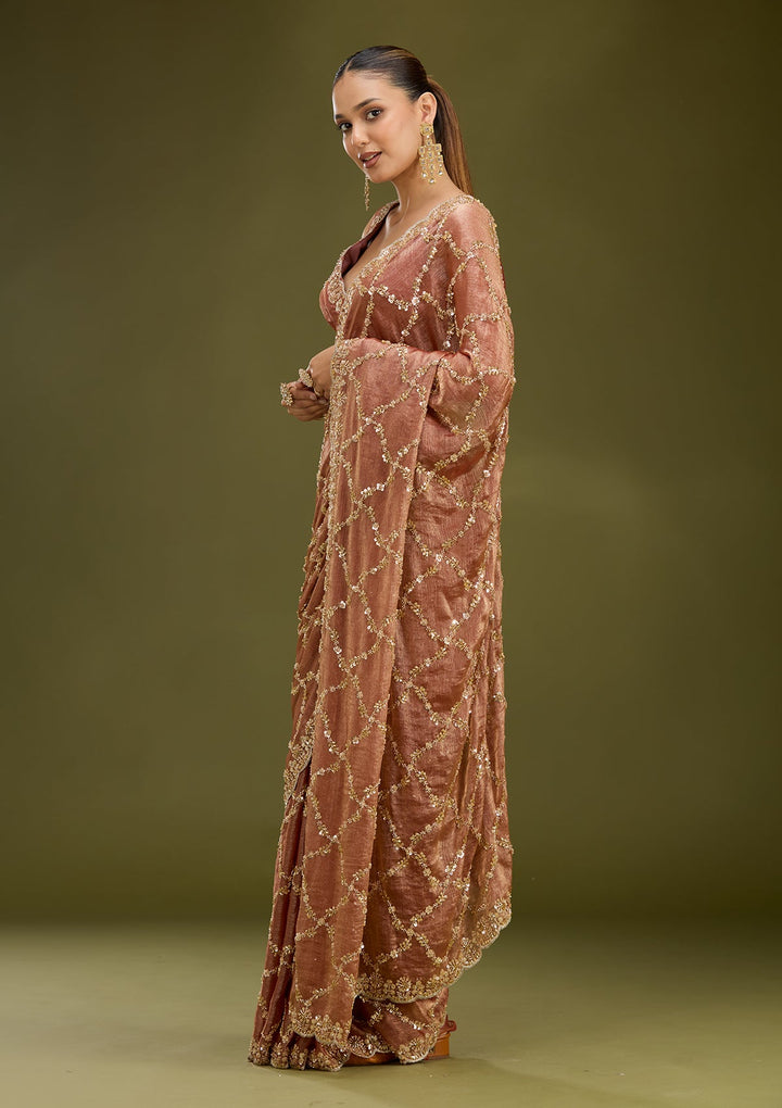 Peach Cutdana Tissue Saree