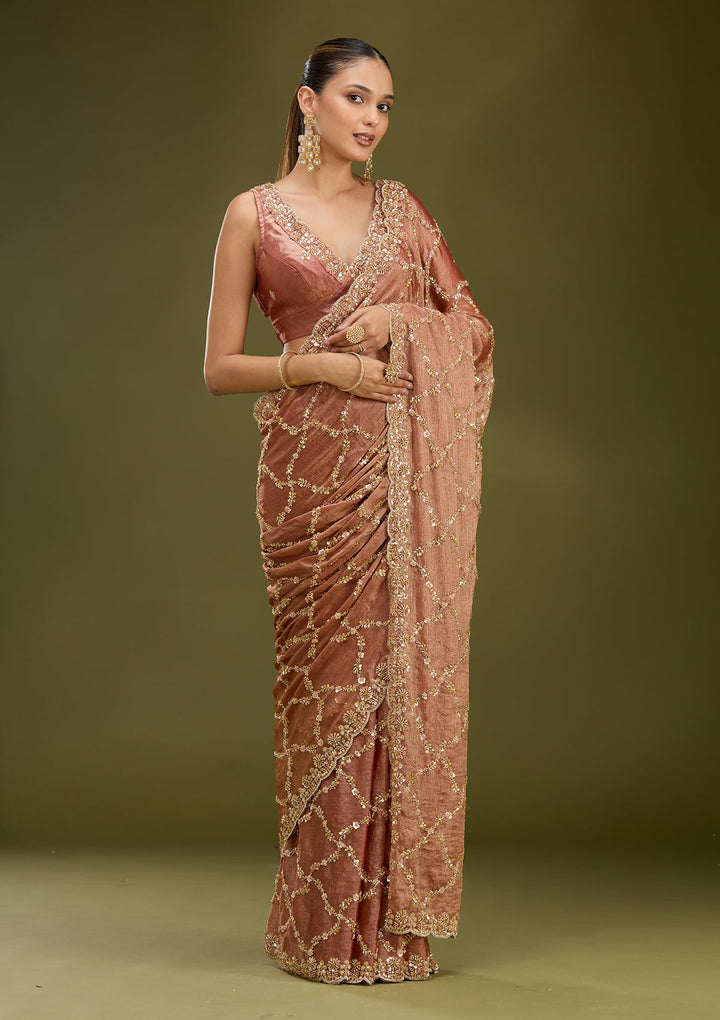 Peach Cutdana Tissue Saree