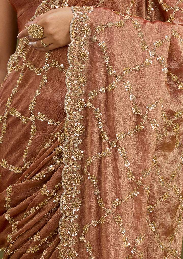 Peach Cutdana Tissue Saree