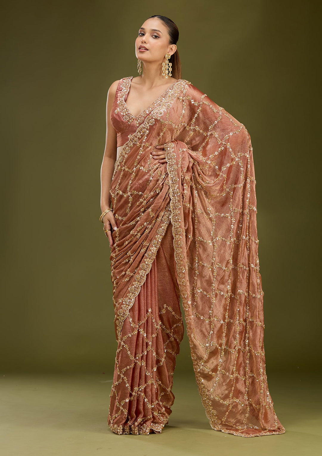 Peach Cutdana Tissue Saree