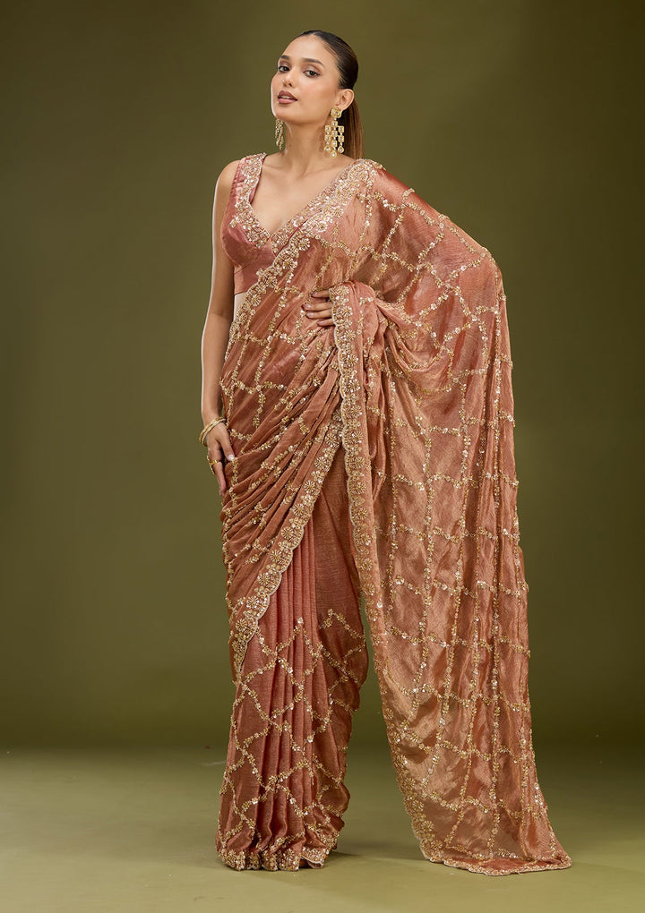 Peach Cutdana Tissue Saree