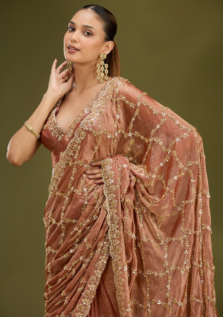 Peach Cutdana Tissue Saree