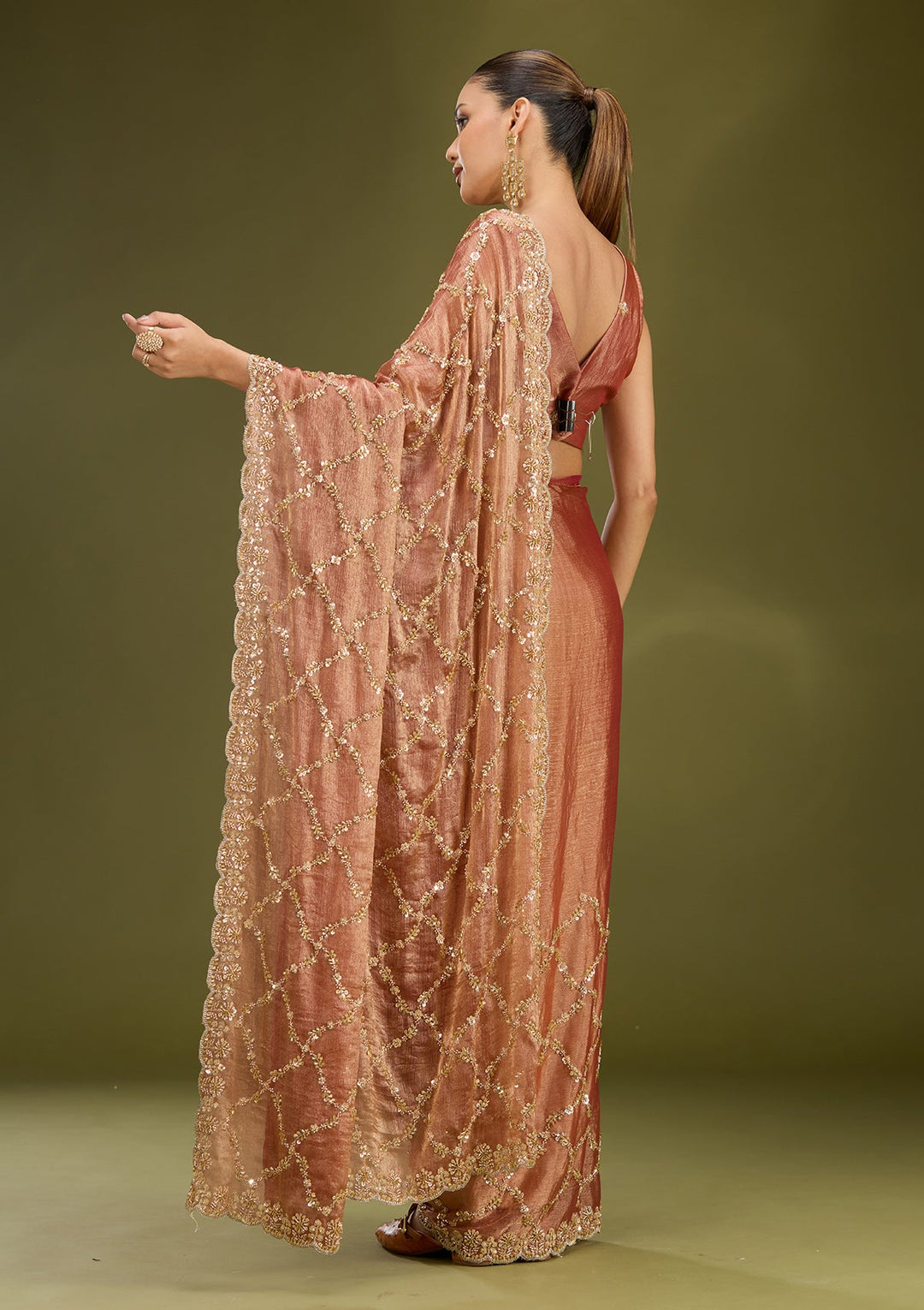 Peach Cutdana Tissue Saree