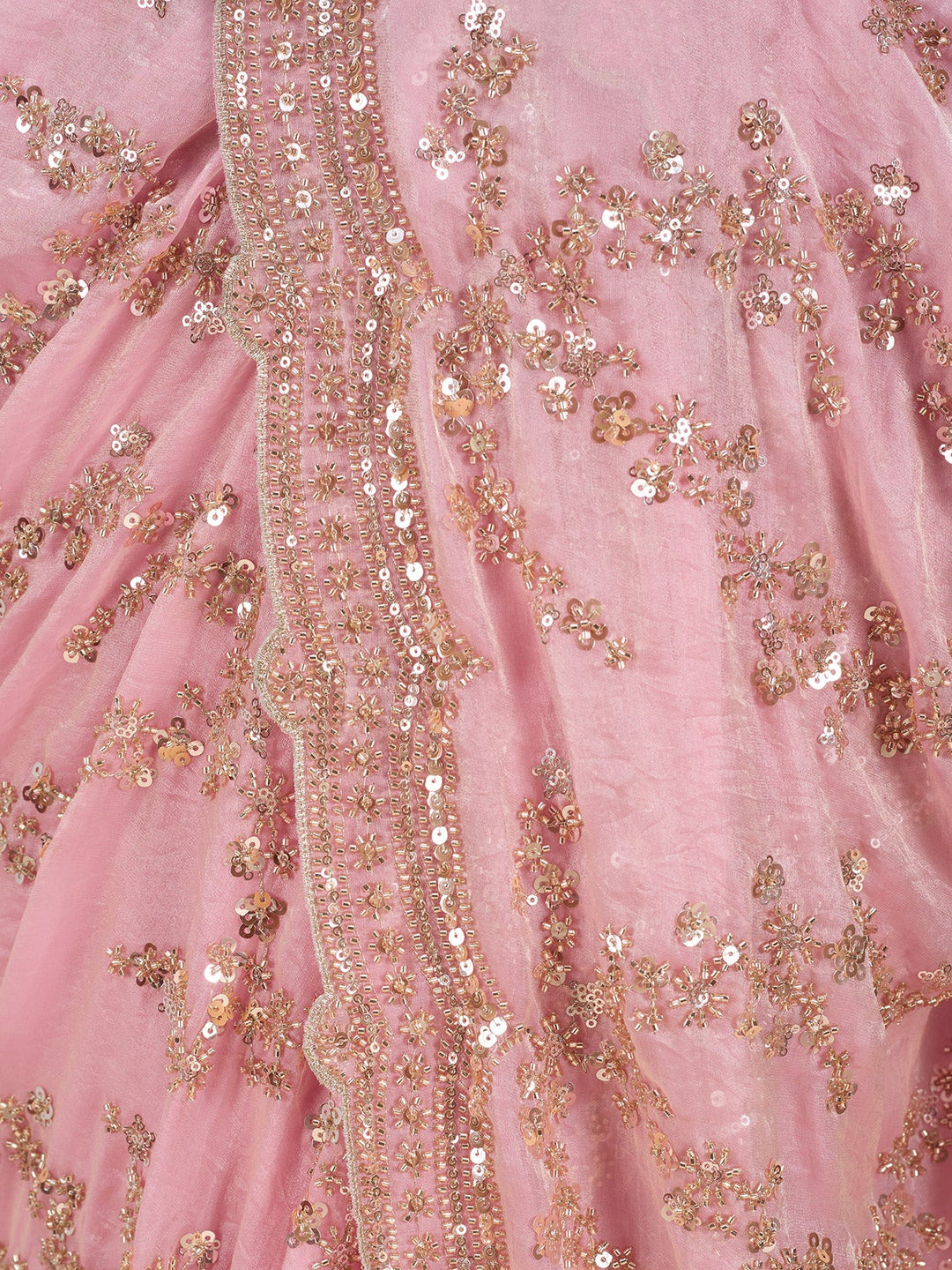 Baby Pink Tissue Sequins Saree With Matching Blouse Piece
