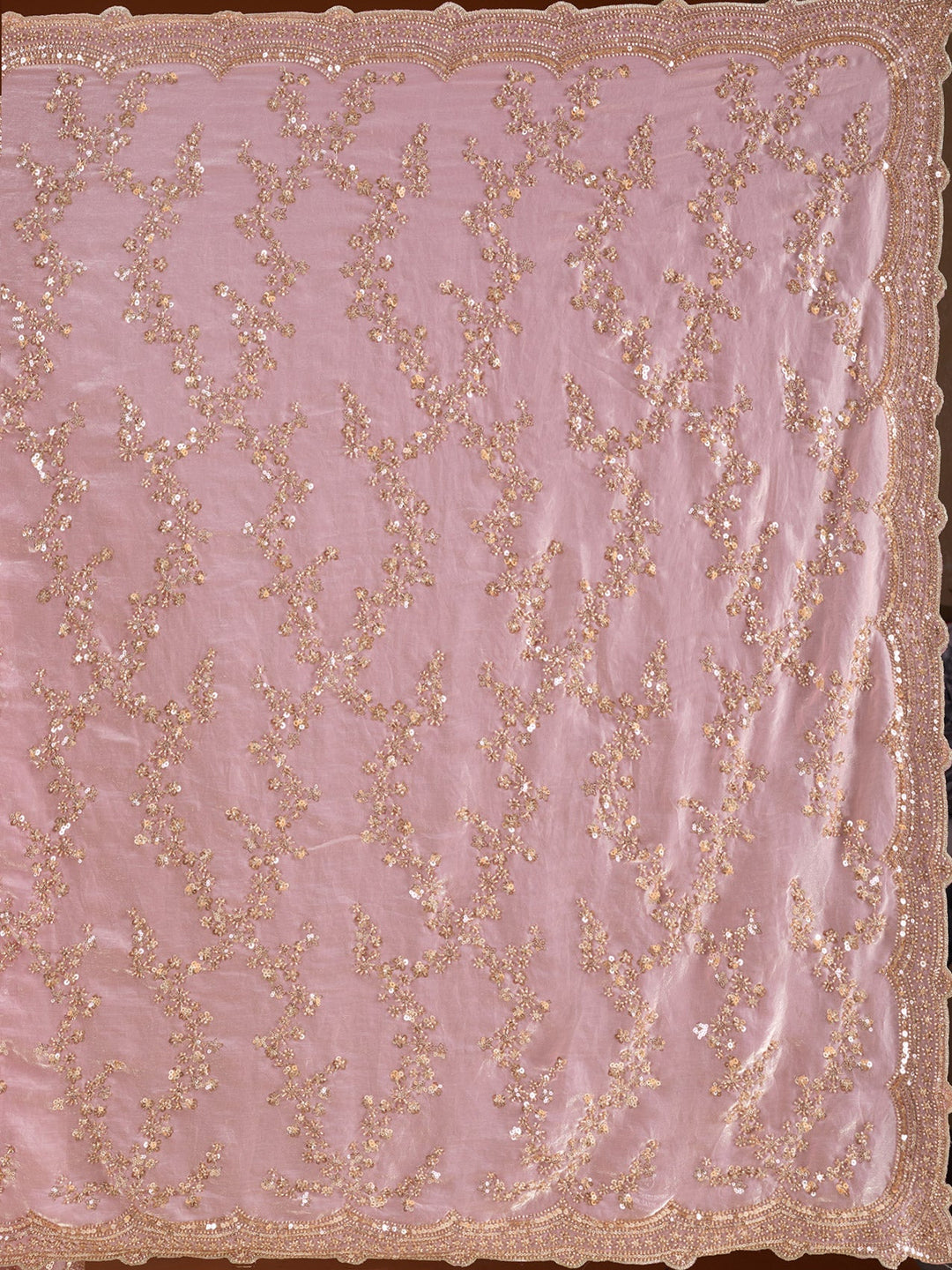 Baby Pink Tissue Sequins Saree With Matching Blouse Piece