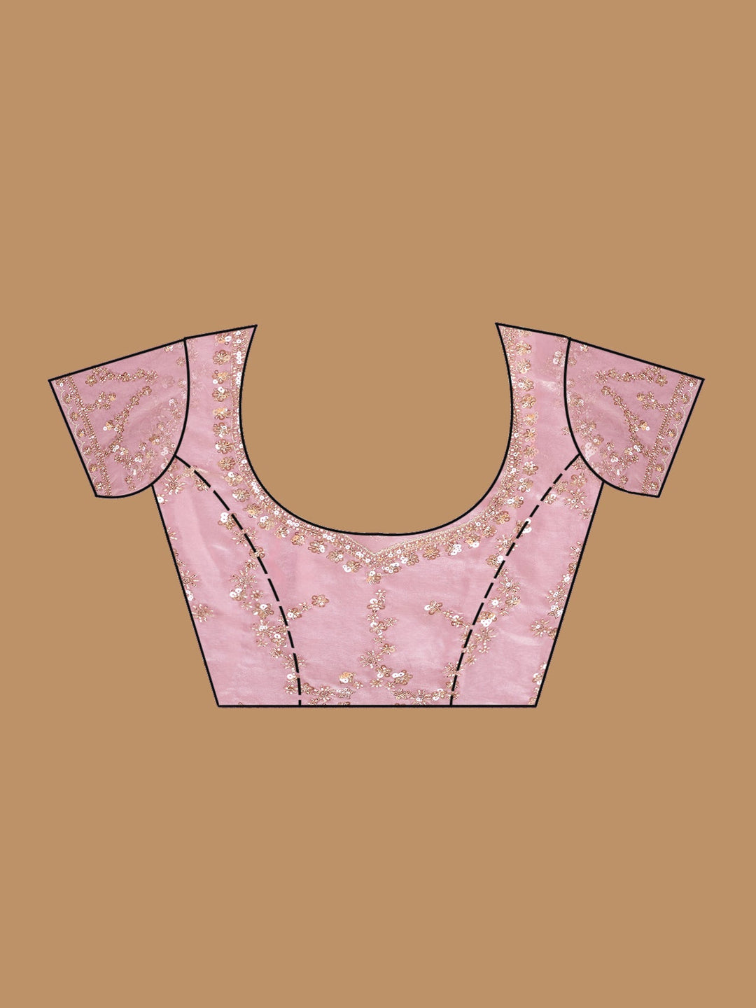 Baby Pink Tissue Sequins Saree With Matching Blouse Piece