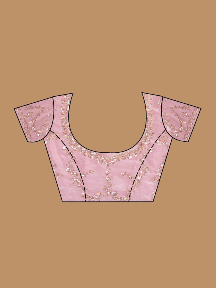 Baby Pink Tissue Sequins Saree With Matching Blouse Piece