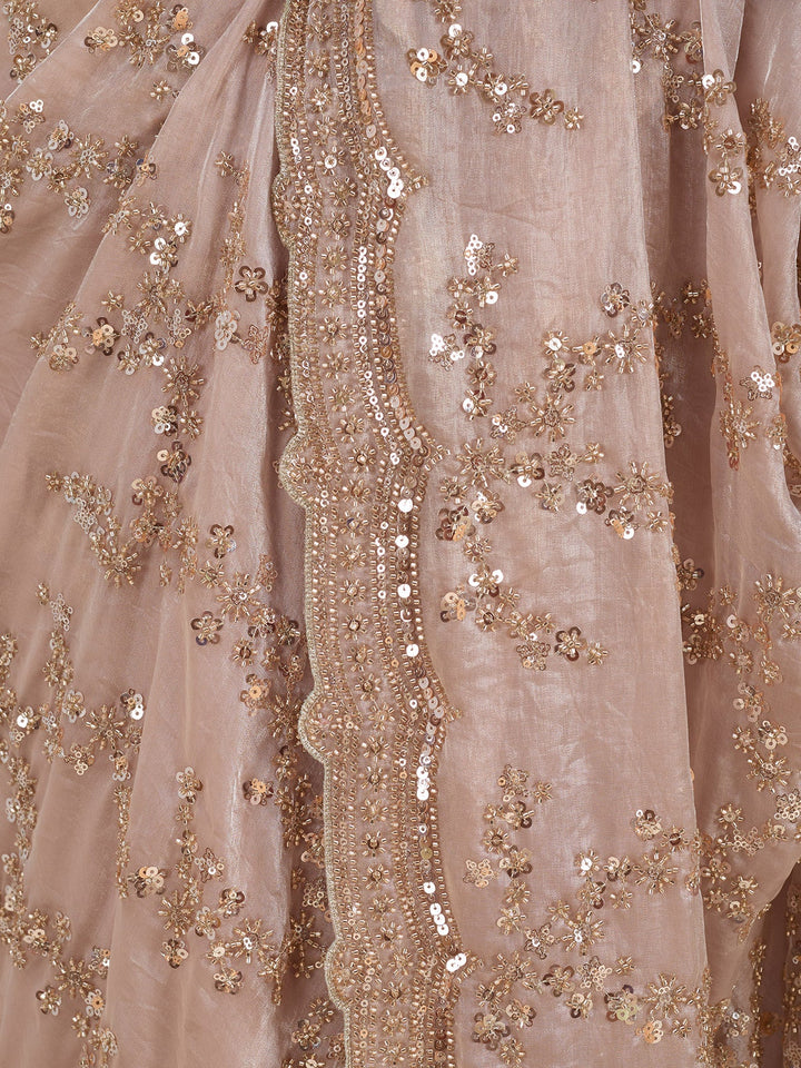 Beige Tissue Sequins Saree With Matching Blouse Piece