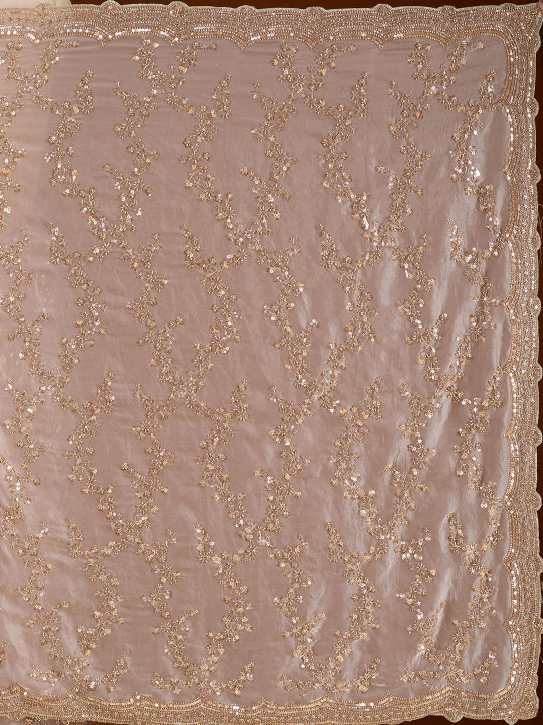 Beige Tissue Sequins Saree With Matching Blouse Piece
