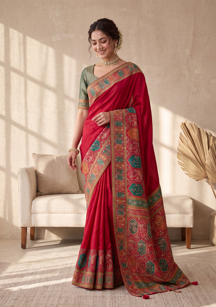 Rani Pink Cutdana Silk Saree With Matching Blouse Piece