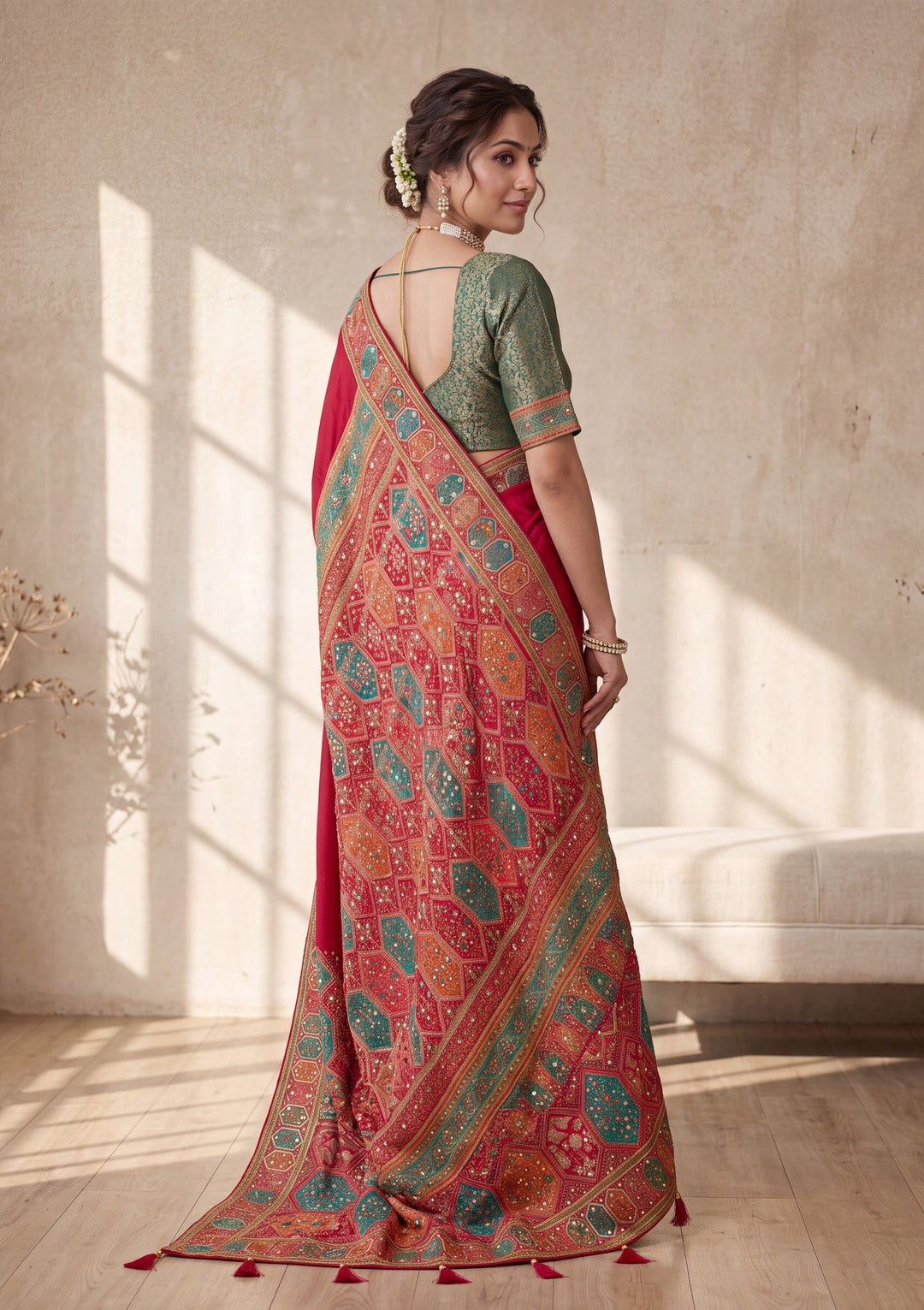 Rani Pink Cutdana Silk Saree With Matching Blouse Piece