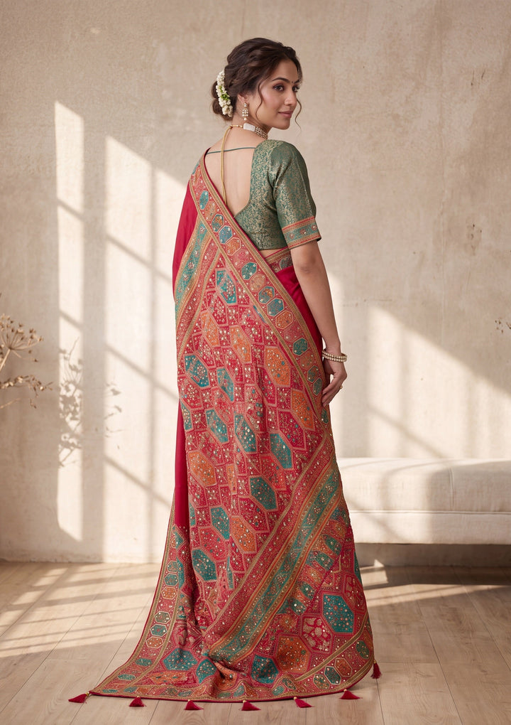 Rani Pink Cutdana Silk Saree With Matching Blouse Piece