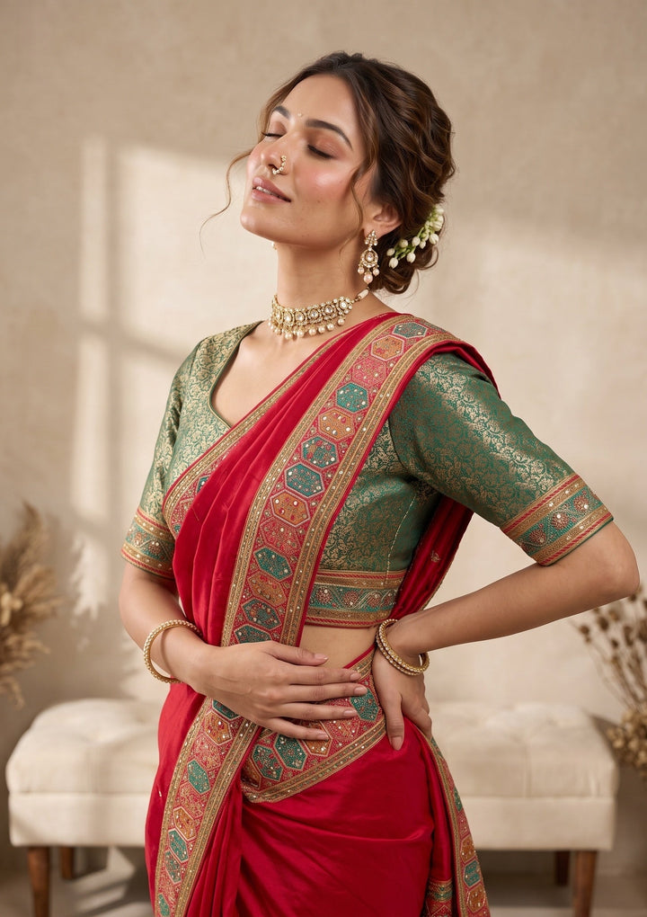 Rani Pink Cutdana Silk Saree With Matching Blouse Piece