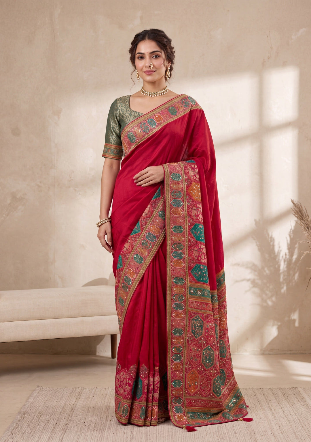 Rani Pink Cutdana Silk Saree With Matching Blouse Piece