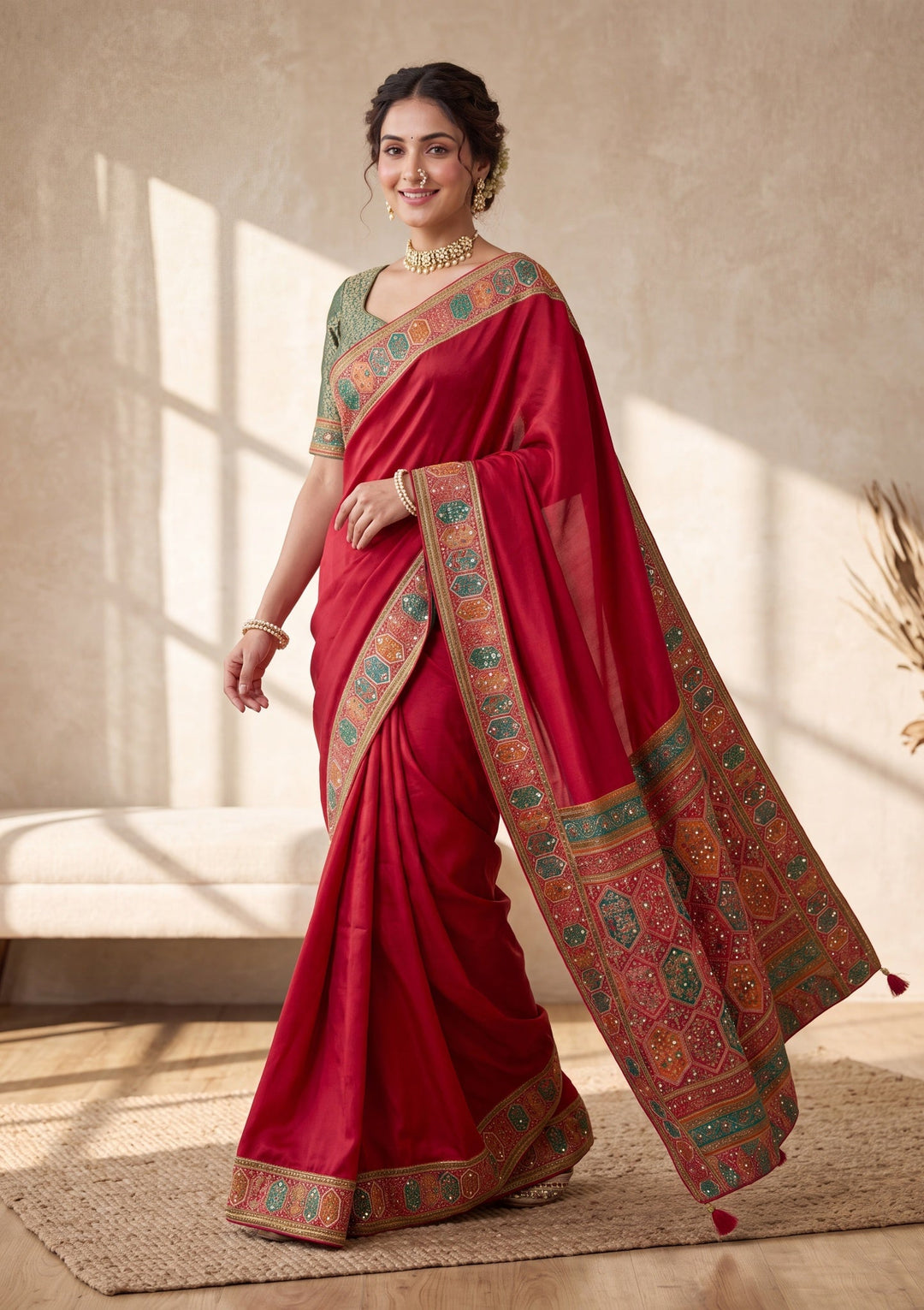 Rani Pink Cutdana Silk Saree With Matching Blouse Piece