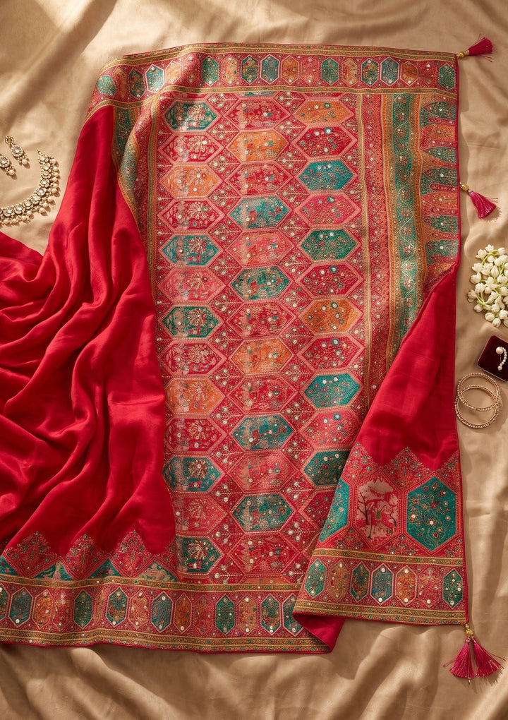 Rani Pink Cutdana Silk Saree With Matching Blouse Piece