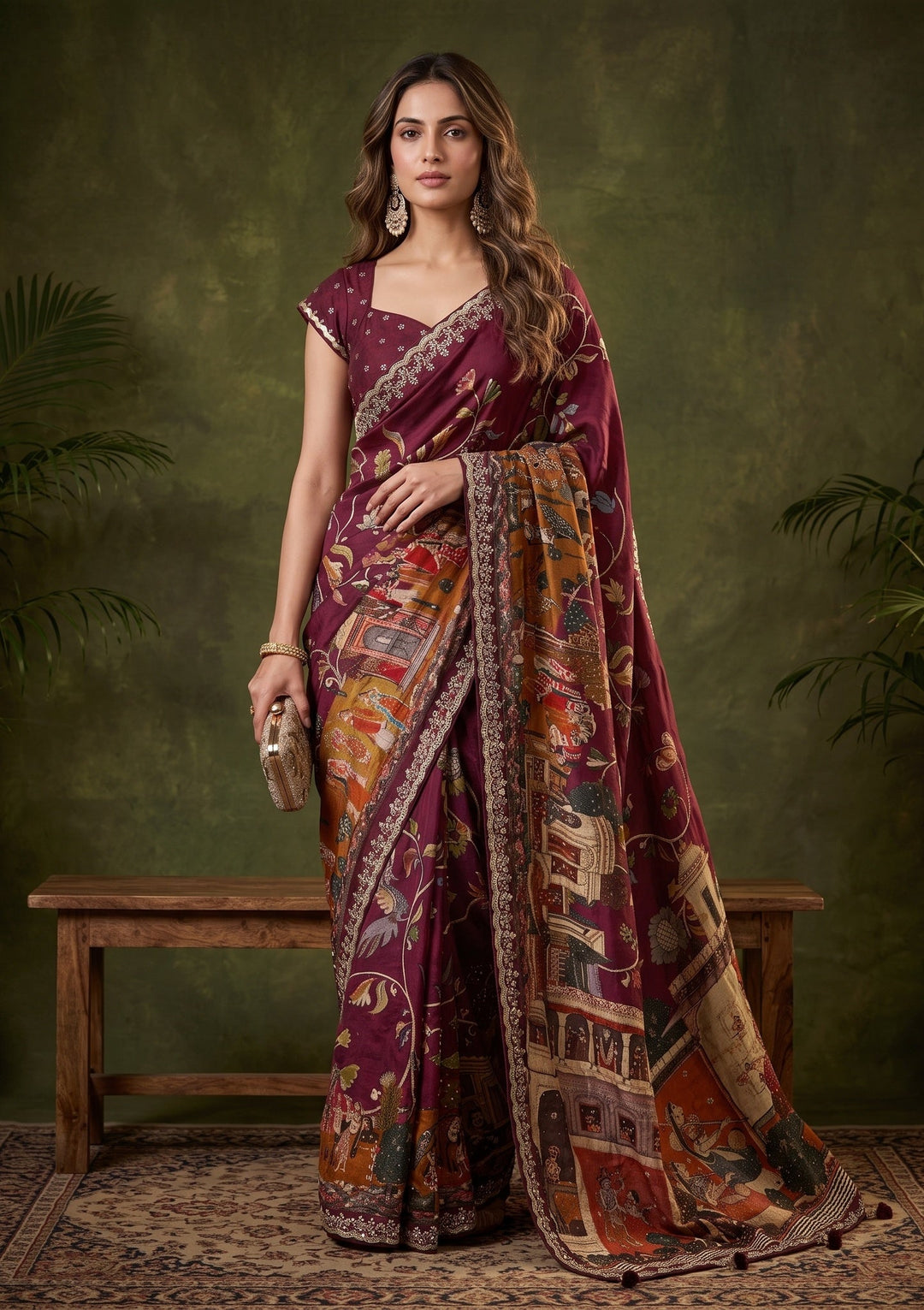 Wine Banarasi Art Silk Saree With Matching Blouse Piece