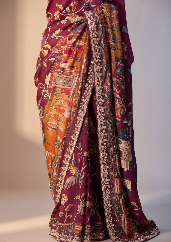Wine Banarasi Art Silk Saree With Matching Blouse Piece