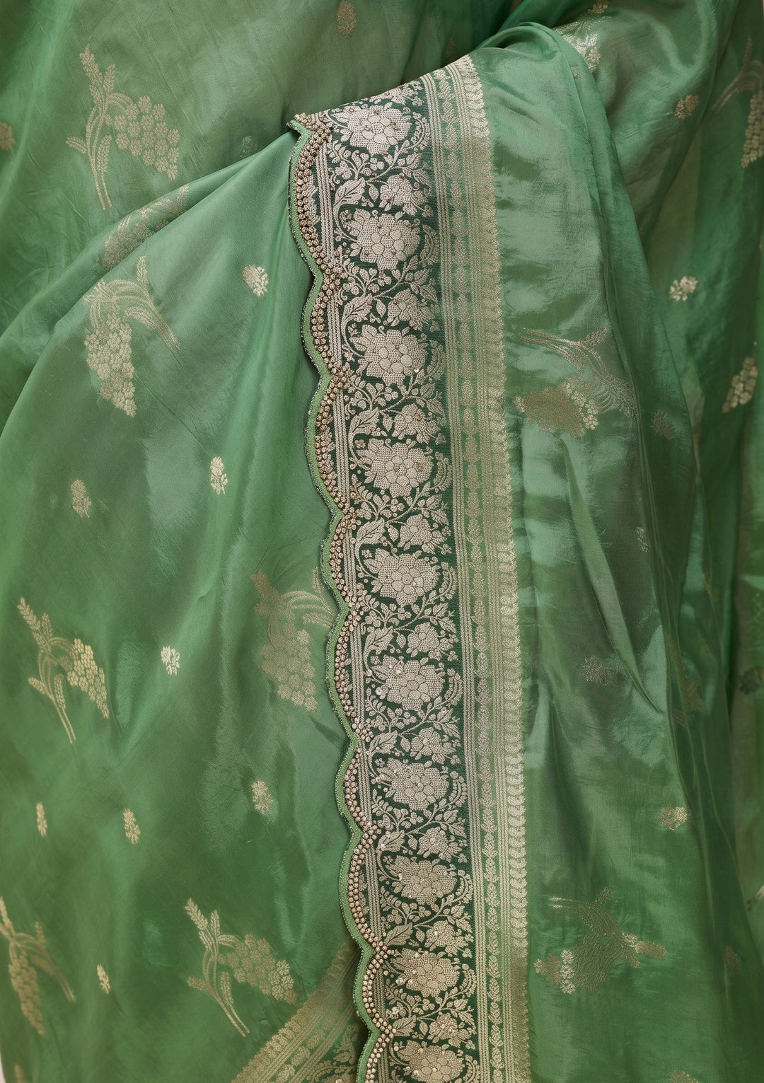 Green Silk Buti Stonework Saree With Matching Blouse Piece