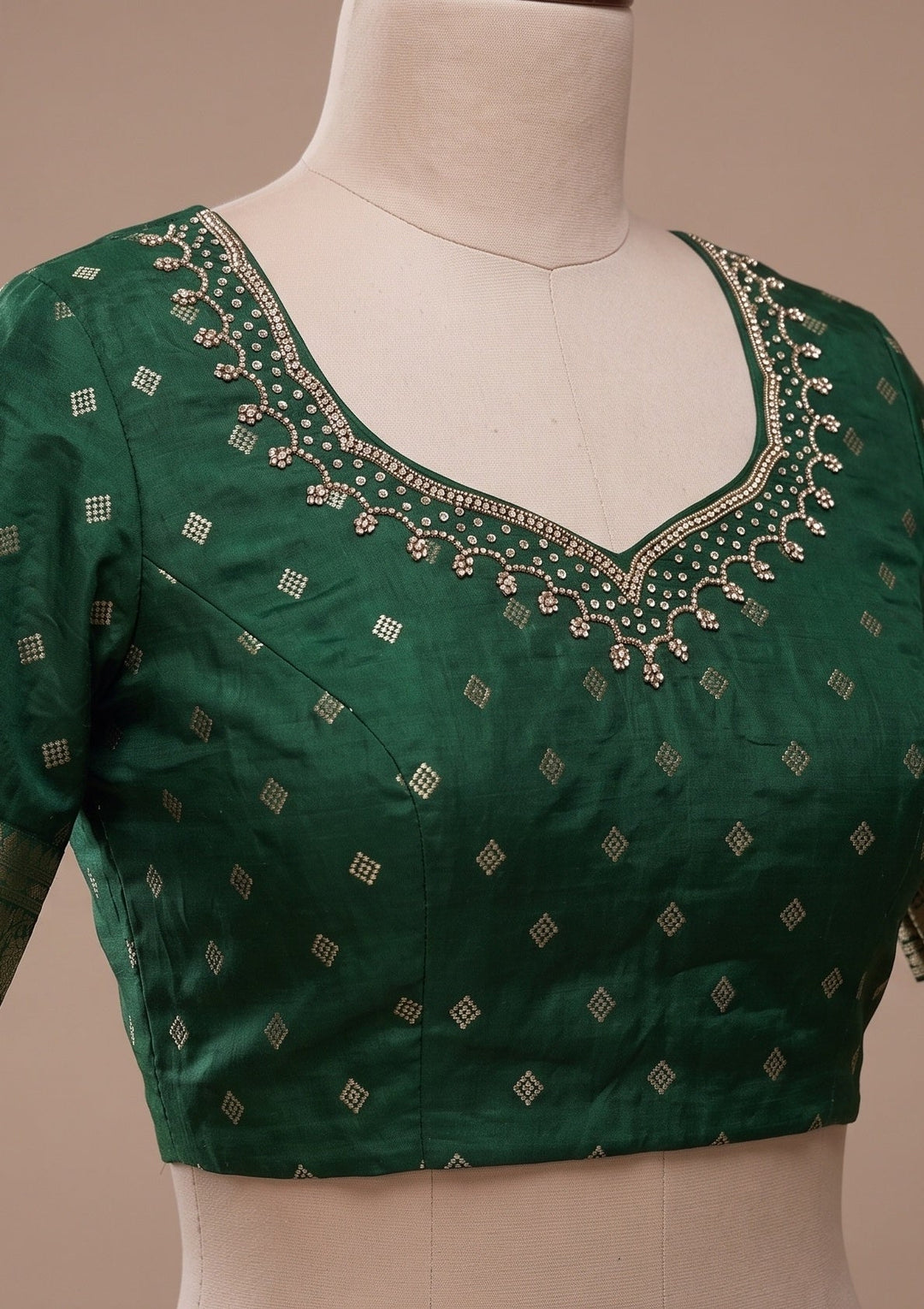 Green Silk Buti Stonework Saree With Matching Blouse Piece
