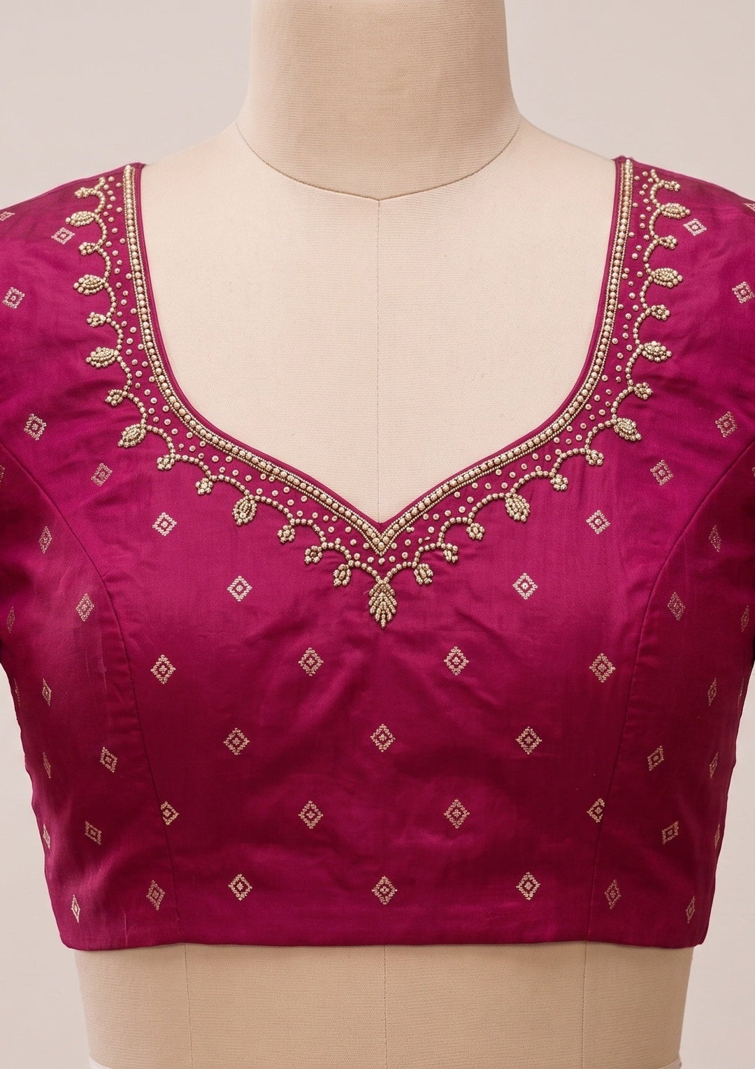 Rani Pink Silk Buti Stonework Saree With Matching Blouse Piece