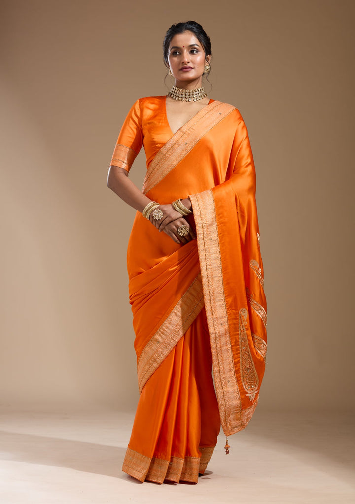 Orange Cutdana Silk Saree