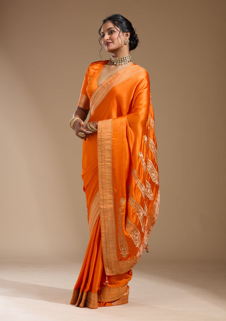 Orange Cutdana Silk Saree