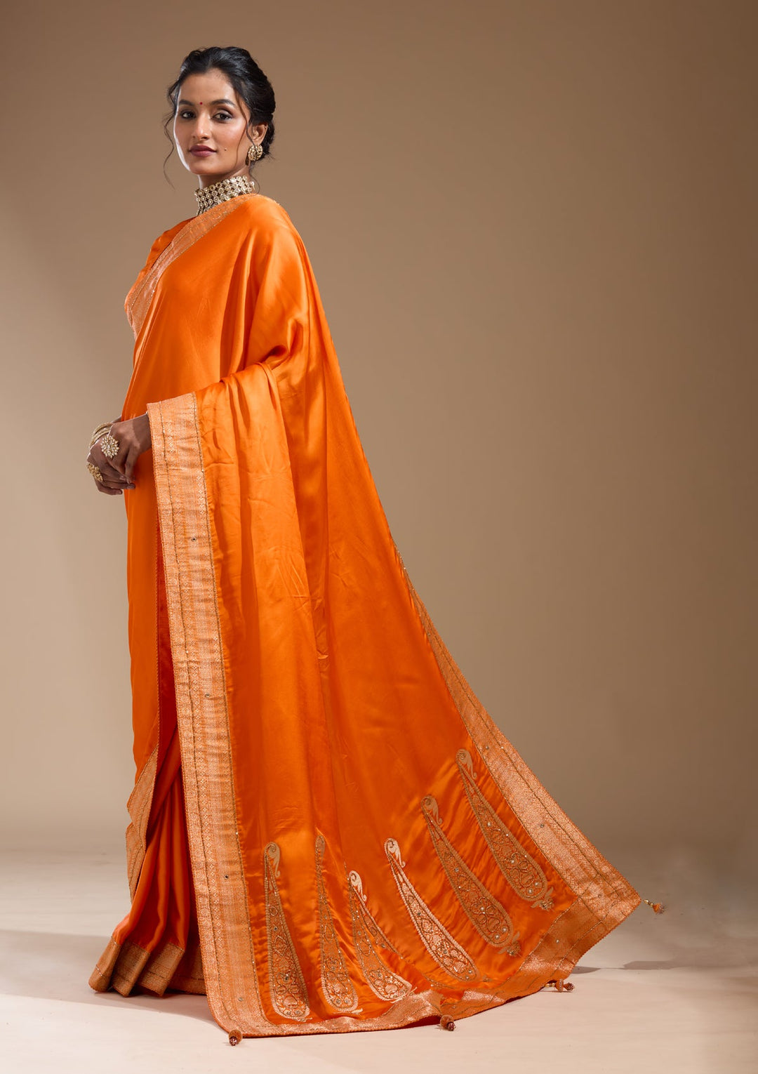 Orange Cutdana Silk Saree