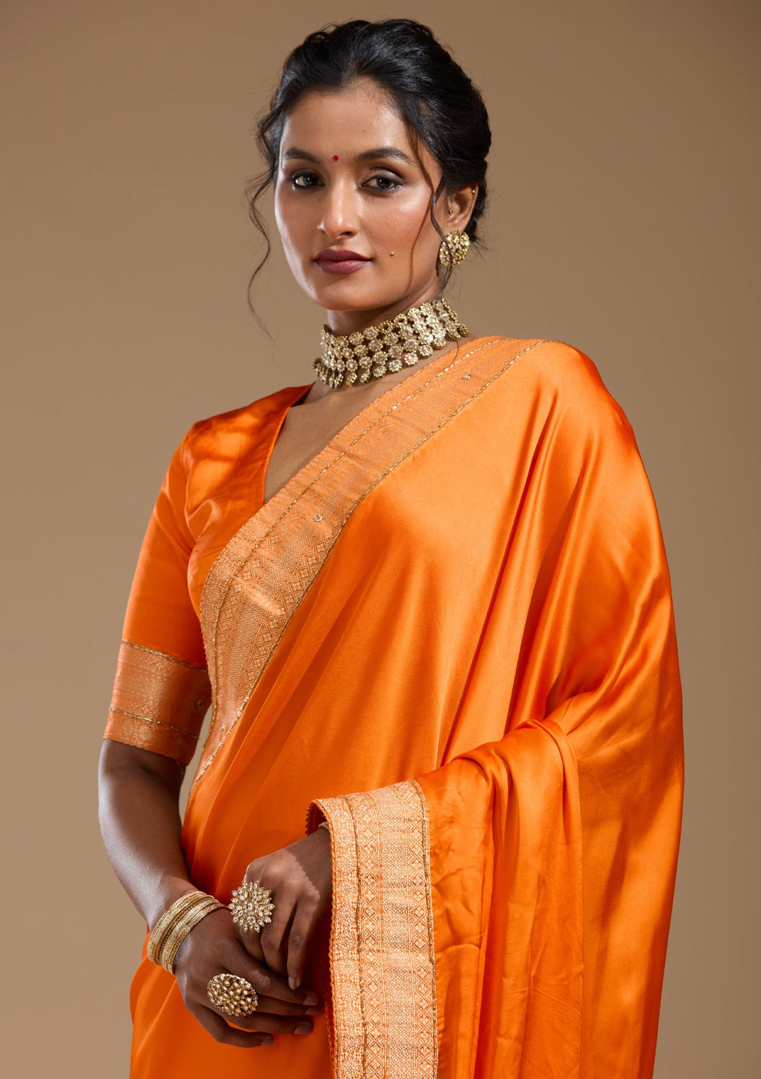 Orange Cutdana Silk Saree