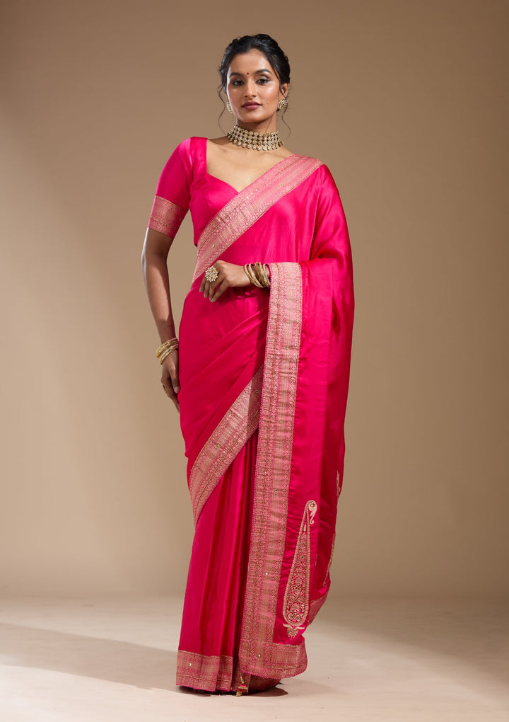 Rani Pink Cutdana Silk Saree