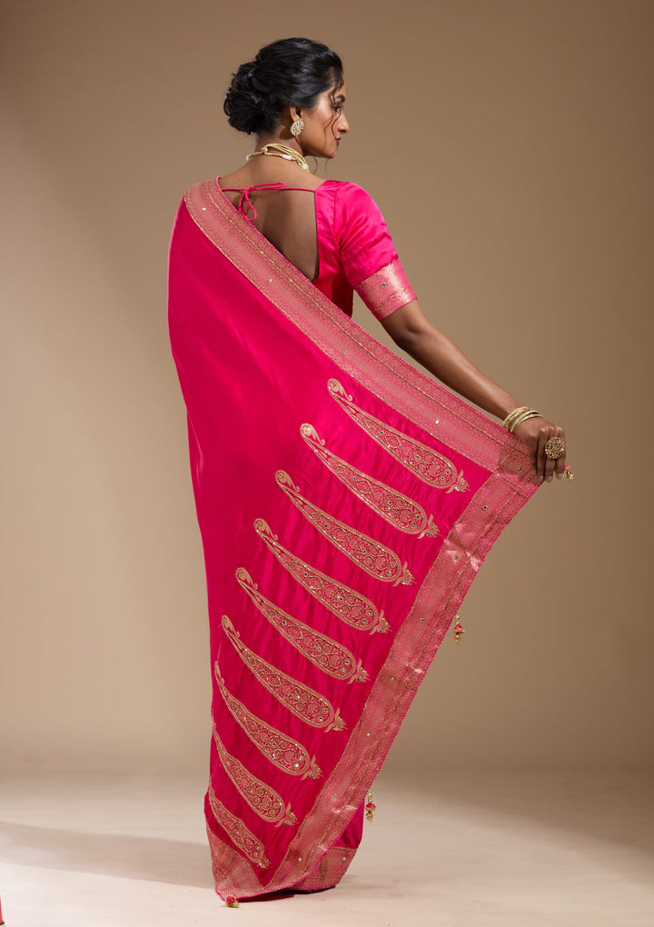 Rani Pink Cutdana Silk Saree