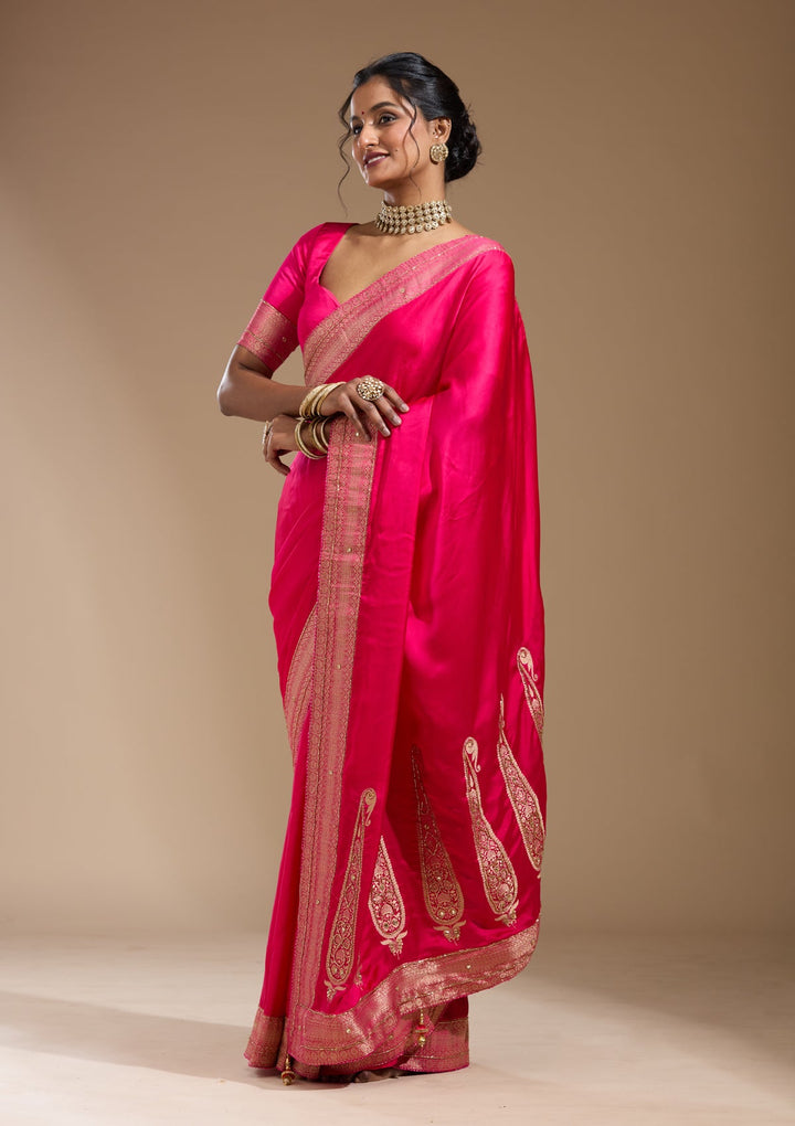 Rani Pink Cutdana Silk Saree