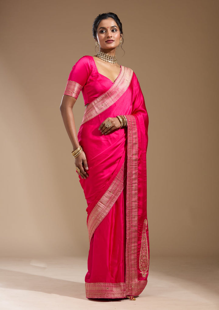 Rani Pink Cutdana Silk Saree