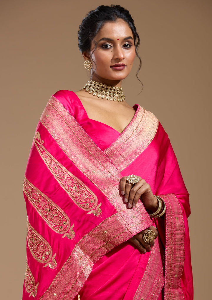 Rani Pink Cutdana Silk Saree