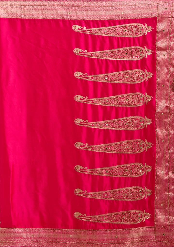 Rani Pink Cutdana Silk Saree