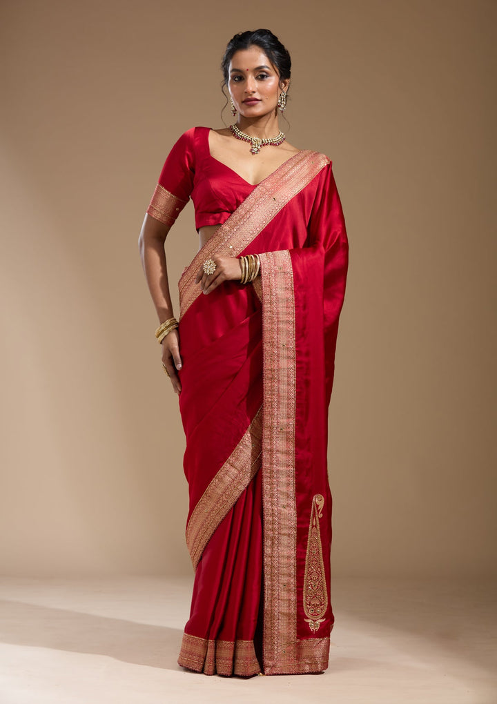 Red Cutdana Silk Saree