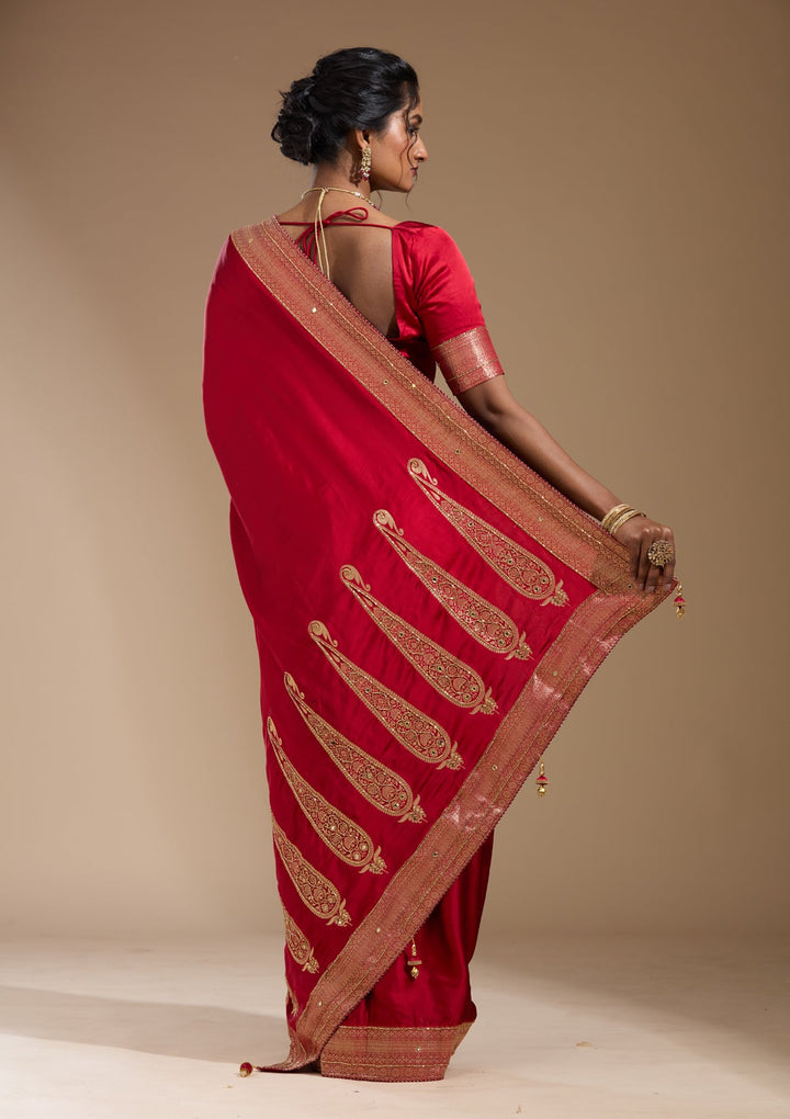 Red Cutdana Silk Saree