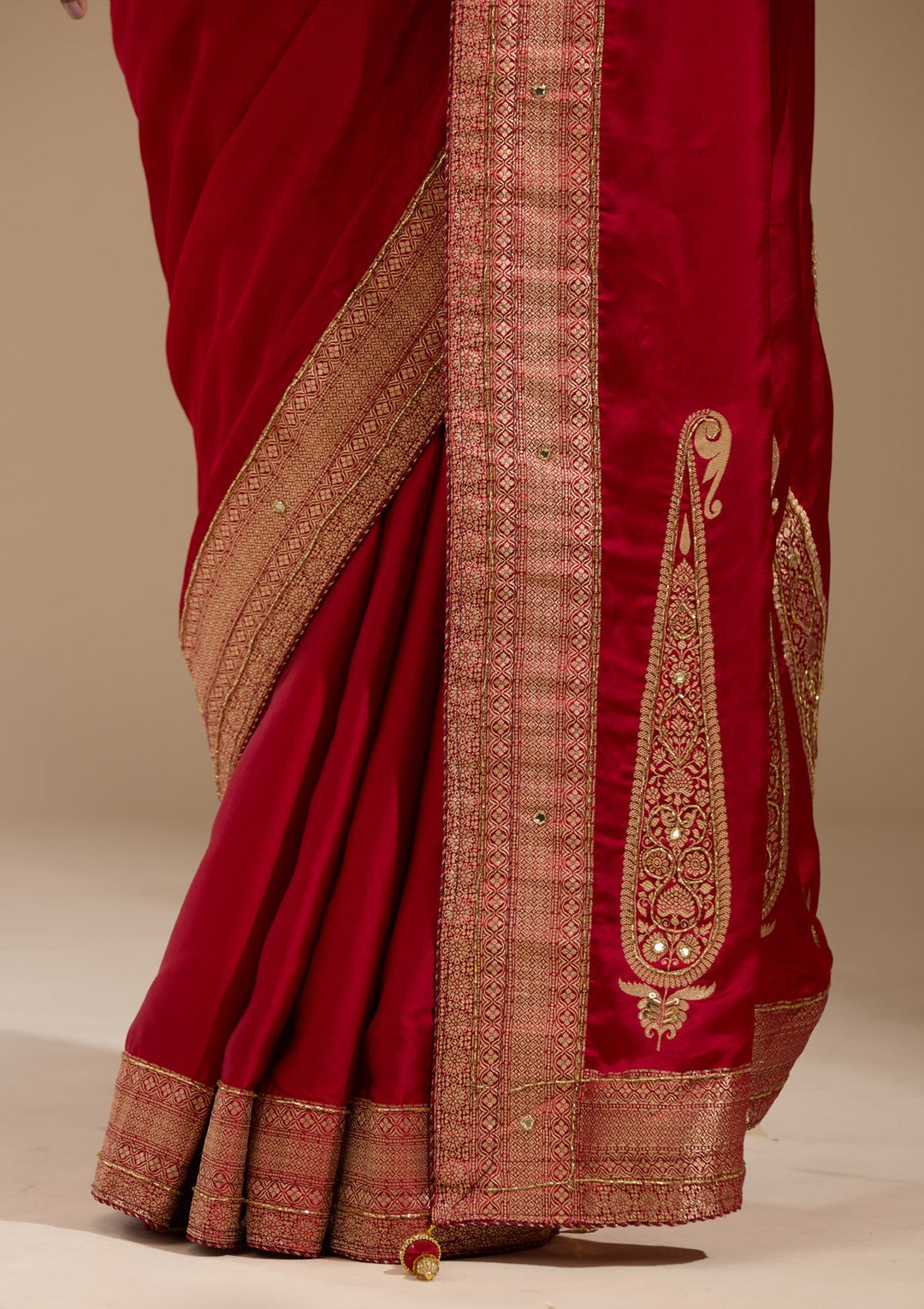 Red Cutdana Silk Saree