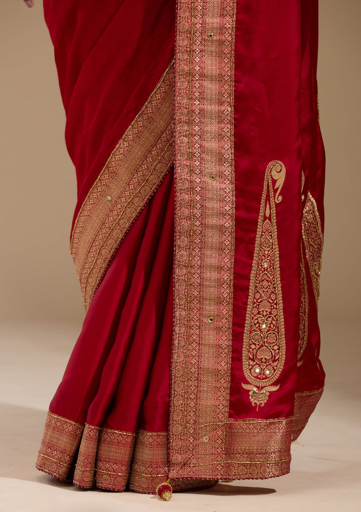 Red Cutdana Silk Saree